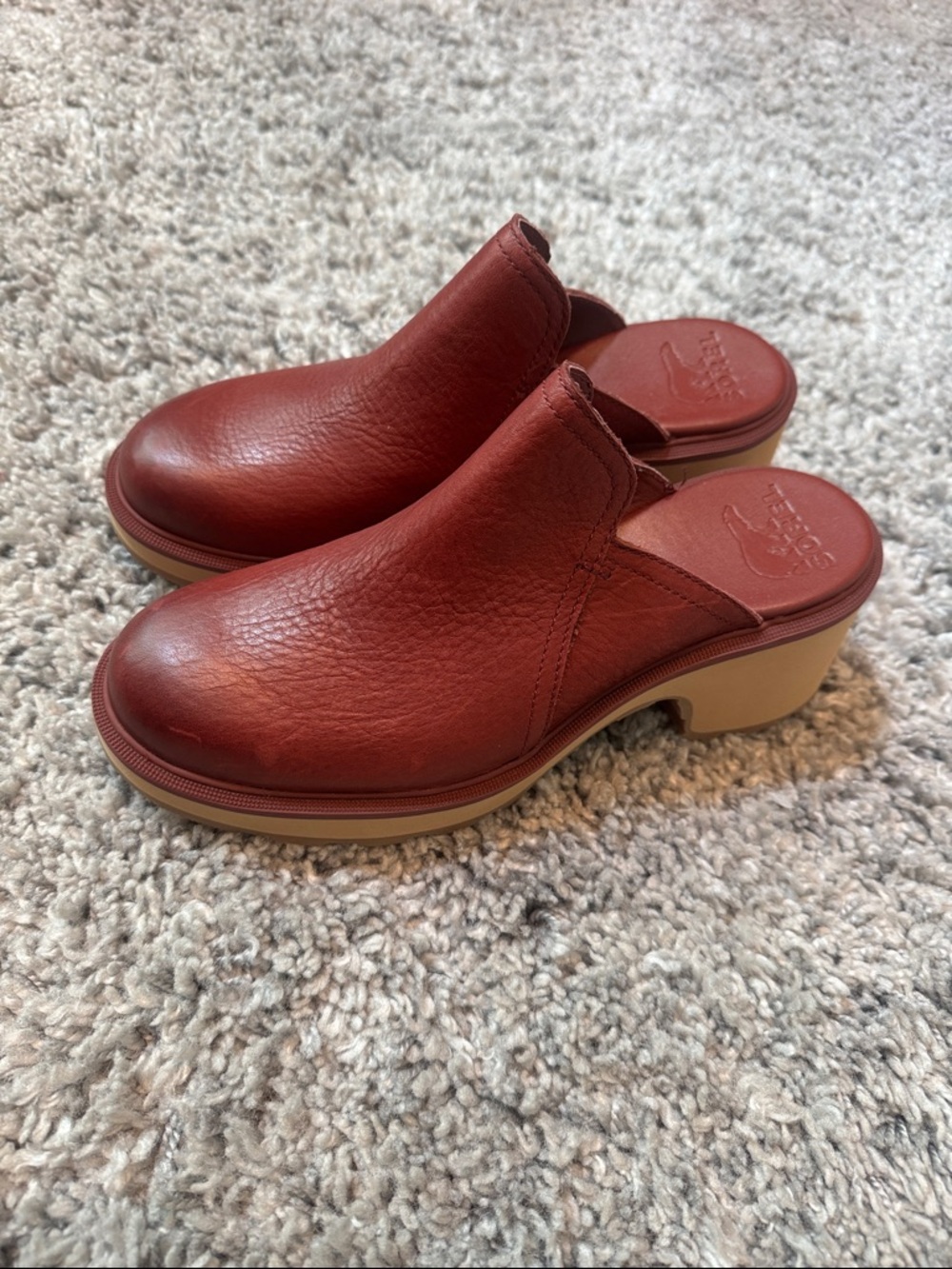Sorel Women's Brick Red Leather Slip-On Clog Mule